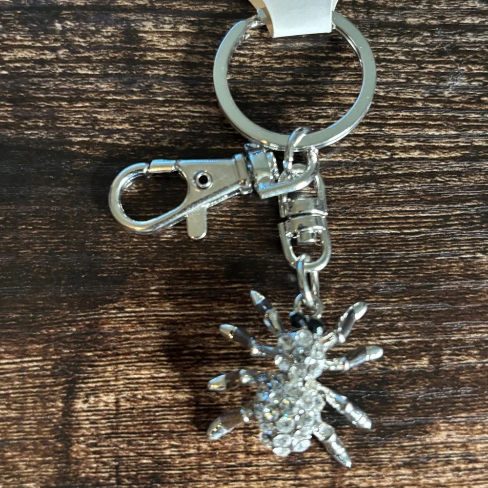 Rhinestone Spider Keychain Crystal Insect Bag Charm Goth Halloween Accessory